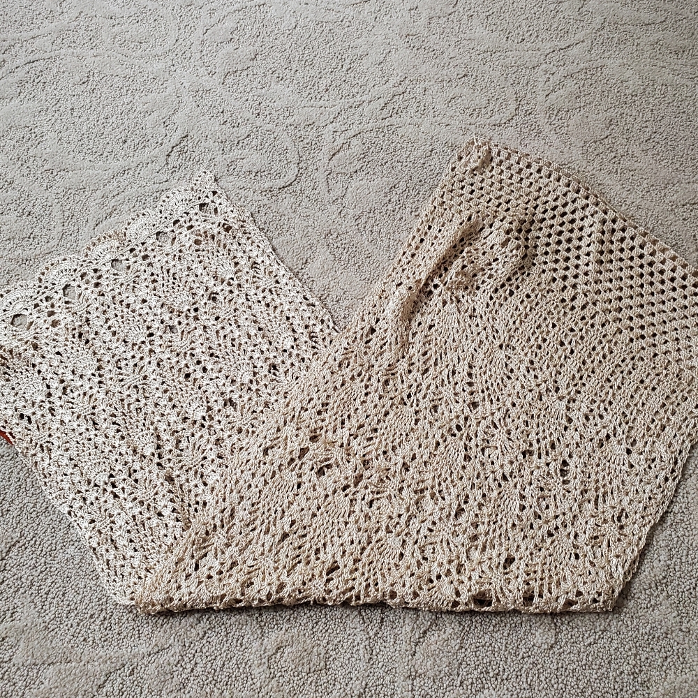 Echo Crochet Scarf Shawl Pineapple Pattern Beige … - image 1